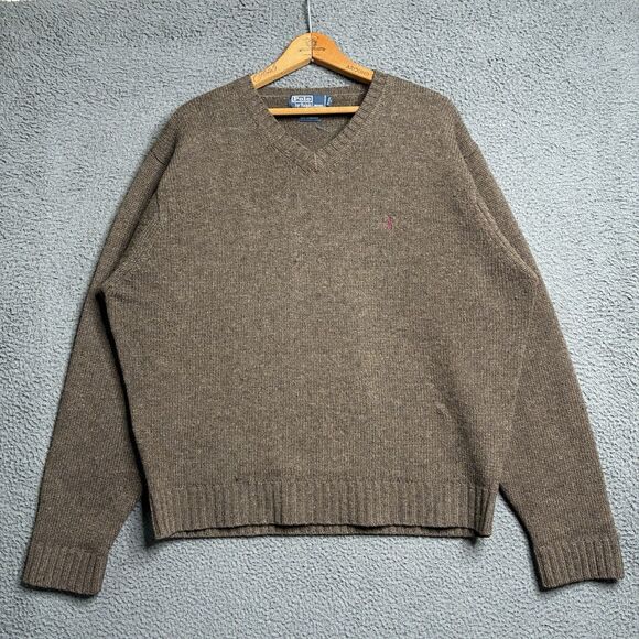 Vintage Polo Ralph Lauren Mens Long Sleeve Pullover Lambswool Brown Sweater XL